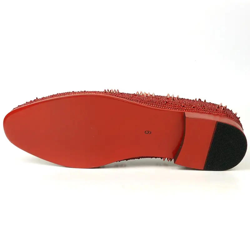 FI-7516 Red Suede Rhinestones Spikes Slip on Loafer Fiesso by Aurelio Garcia