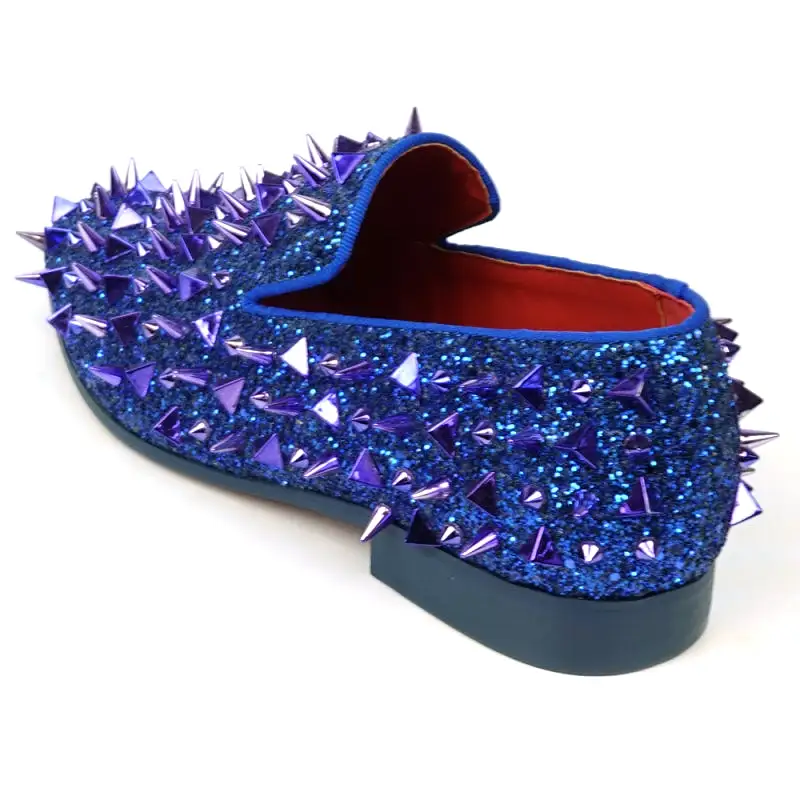 FI-7517 Blue Glitter Blue Spikes Slip on Loafer Fiesso by Aurelio Garcia