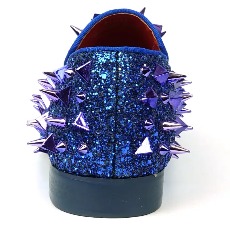 FI-7517 Blue Glitter Blue Spikes Slip on Loafer Fiesso by Aurelio Garcia