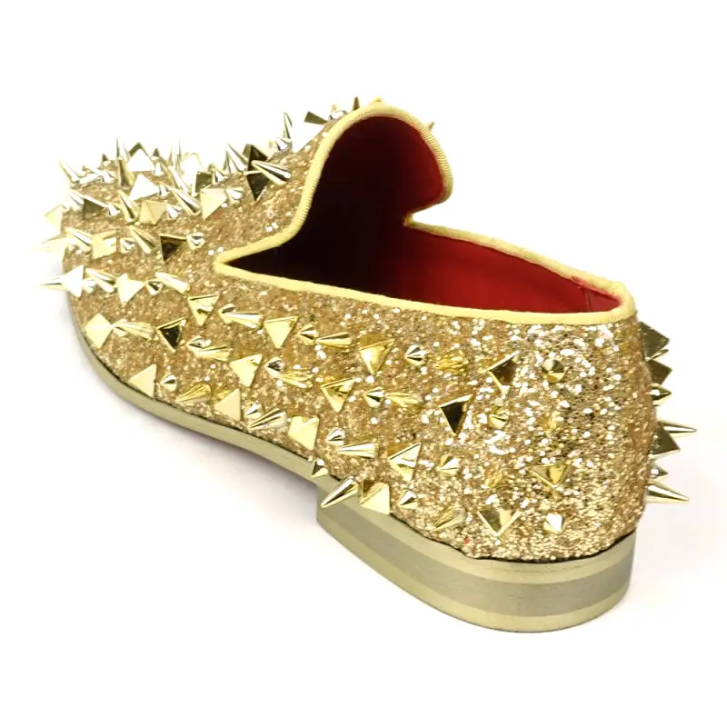 FI-7517 Gold Glitter Gold Spikes Slip on Loafer Fiesso by Aurelio Garcia