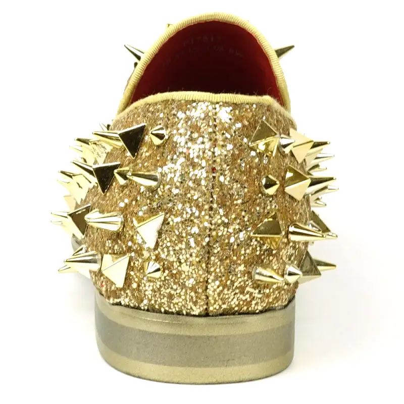 FI-7517 Gold Glitter Gold Spikes Slip on Loafer Fiesso by Aurelio Garcia