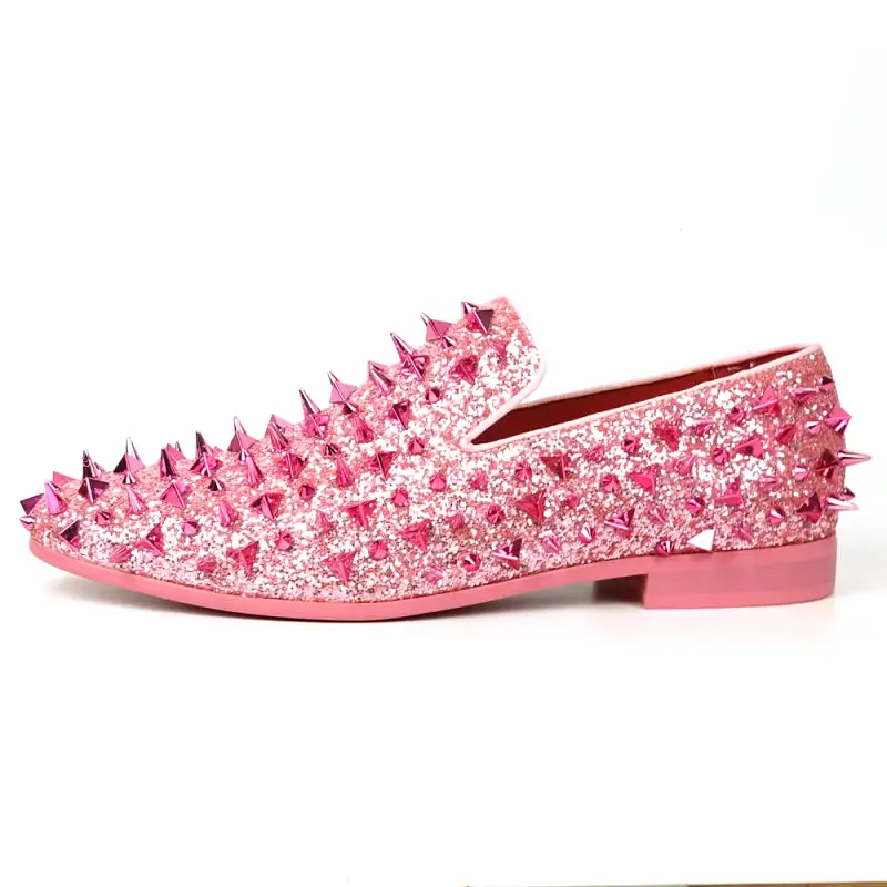 FI-7517 Pink Glitter Pink Spikes Slip on Loafer Fiesso by Aurelio Garcia