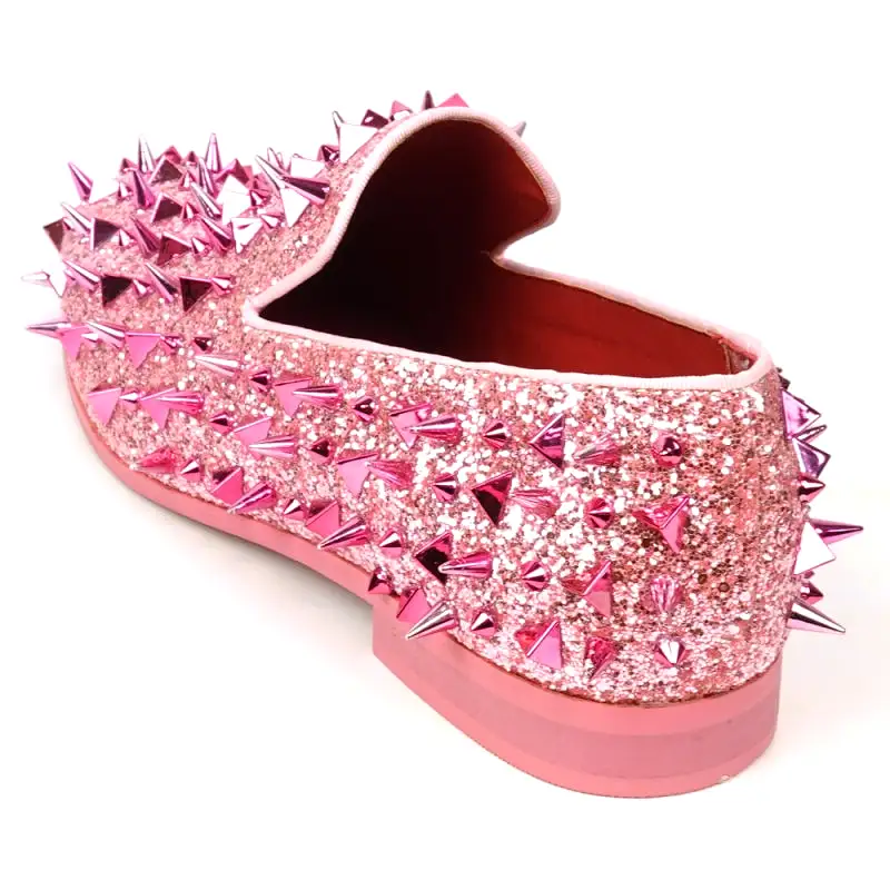 FI-7517 Pink Glitter Pink Spikes Slip on Loafer Fiesso by Aurelio Garcia