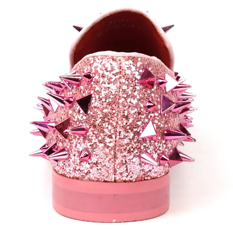 FI-7517 Pink Glitter Pink Spikes Slip on Loafer Fiesso by Aurelio Garcia