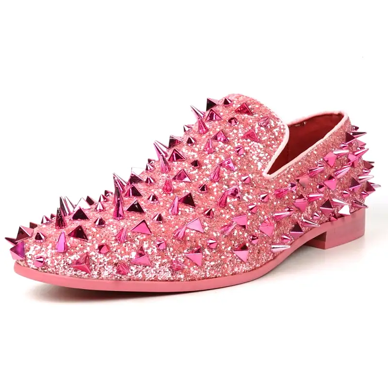 FI-7517 Pink Glitter Pink Spikes Slip on Loafer Fiesso by Aurelio Garcia