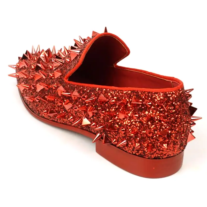 FI-7517 Red Glitter Red Spikes Slip on Loafer Fiesso by Aurelio Garcia