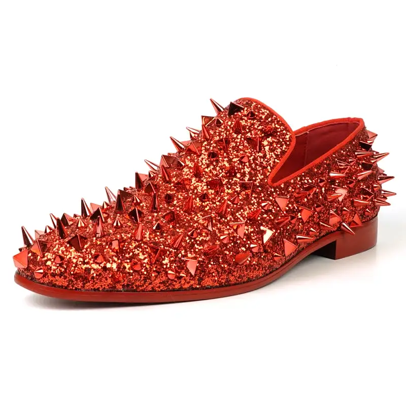 FI-7517 Red Glitter Red Spikes Slip on Loafer Fiesso by Aurelio Garcia