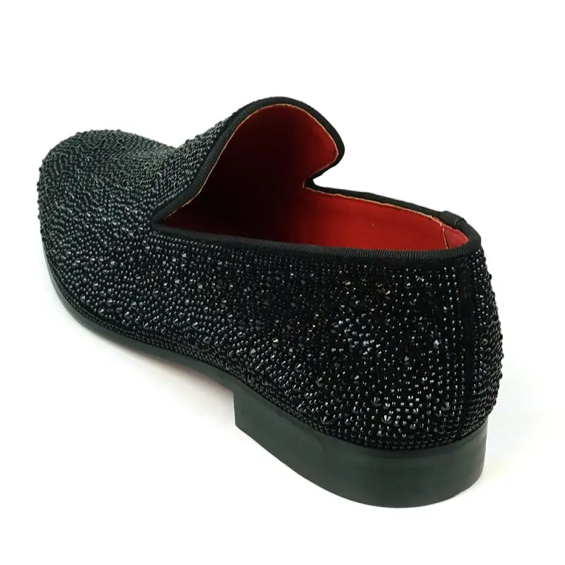 FI-7525 Black Suede Black Rhinestones Slip on Loafer Fiesso by Aurelio Garcia