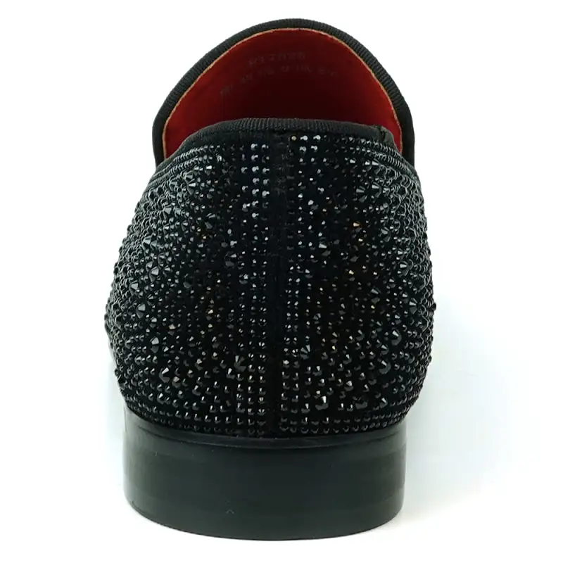 FI-7525 Black Suede Black Rhinestones Slip on Loafer Fiesso by Aurelio Garcia