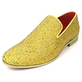 FI-7525 Gold Suede Gold Rhinestones Slip on Loafer Fiesso by Aurelio Garcia