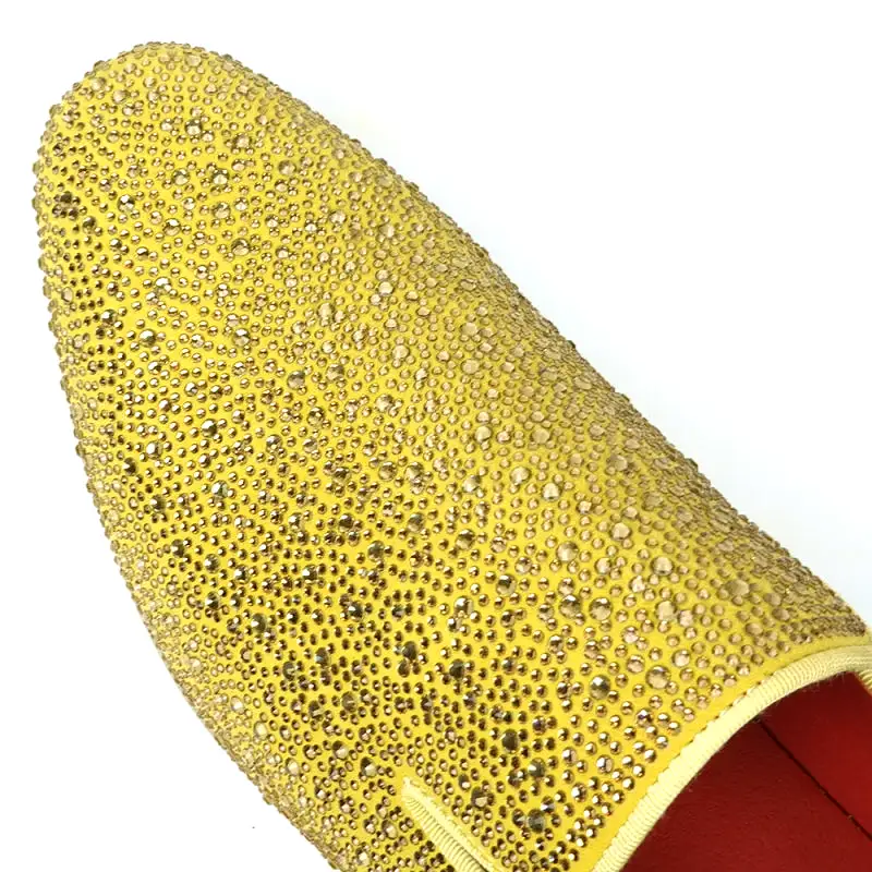 FI-7525 Gold Suede Gold Rhinestones Slip on Loafer Fiesso by Aurelio Garcia