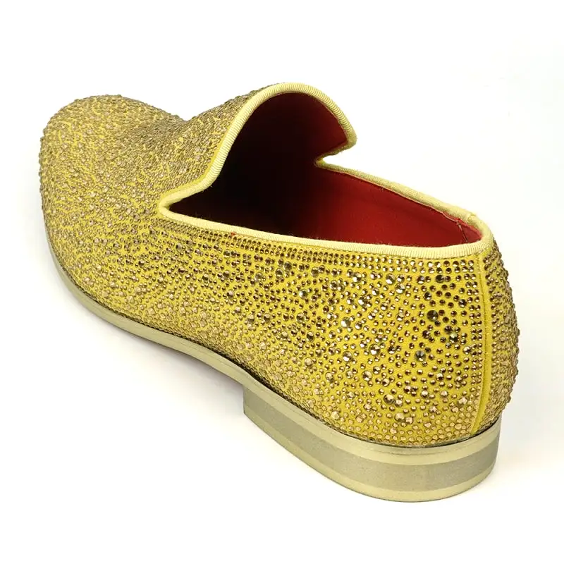 FI-7525 Gold Suede Gold Rhinestones Slip on Loafer Fiesso by Aurelio Garcia