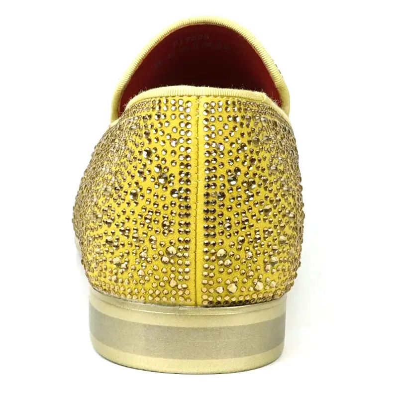 FI-7525 Gold Suede Gold Rhinestones Slip on Loafer Fiesso by Aurelio Garcia