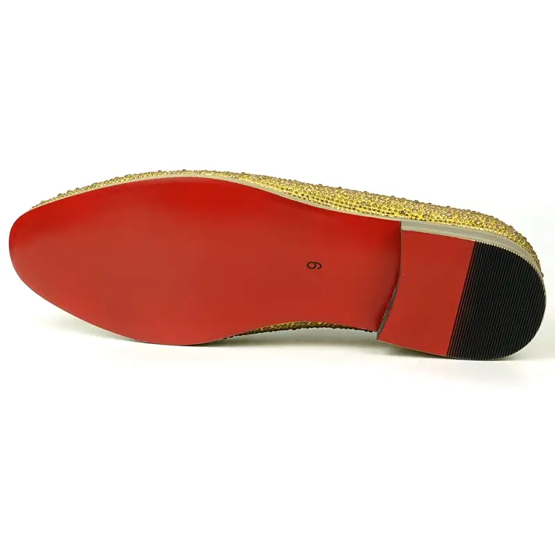 FI-7525 Gold Suede Gold Rhinestones Slip on Loafer Fiesso by Aurelio Garcia