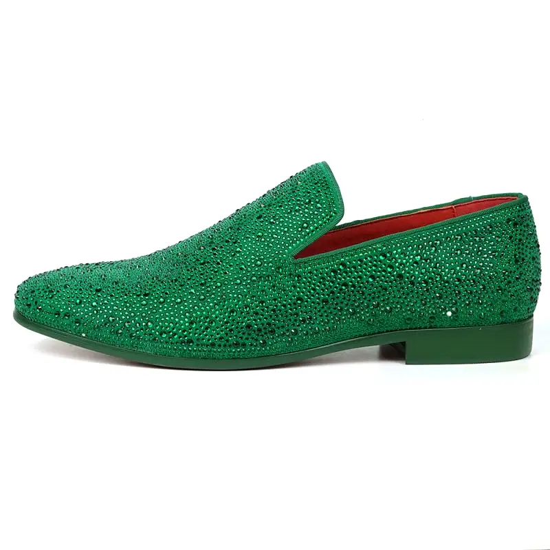 FI-7525 Green Suede Green Rhinestones Slip on Loafer Fiesso by Aurelio Garcia