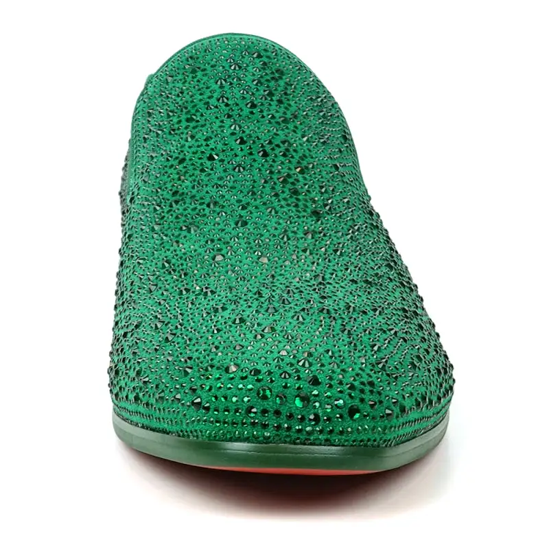 FI-7525 Green Suede Green Rhinestones Slip on Loafer Fiesso by Aurelio Garcia