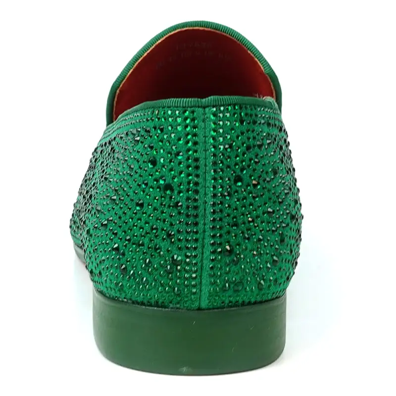 FI-7525 Green Suede Green Rhinestones Slip on Loafer Fiesso by Aurelio Garcia