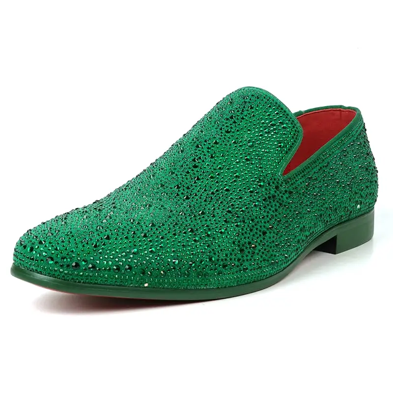 FI-7525 Green Suede Green Rhinestones Slip on Loafer Fiesso by Aurelio Garcia