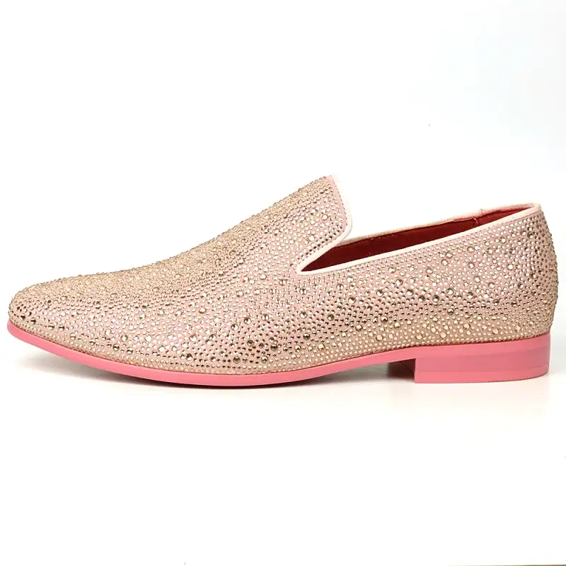 FI-7525 Pink Suede Pink Rhinestones Slip on Loafer Fiesso by Aurelio Garcia