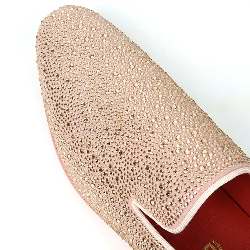 FI-7525 Pink Suede Pink Rhinestones Slip on Loafer Fiesso by Aurelio Garcia