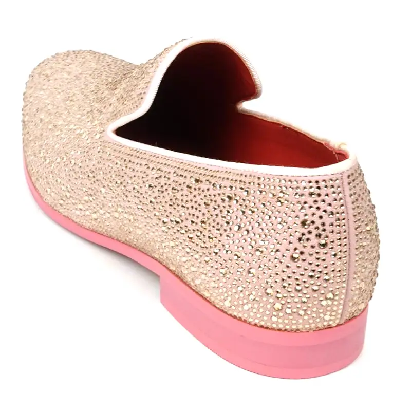 FI-7525 Pink Suede Pink Rhinestones Slip on Loafer Fiesso by Aurelio Garcia