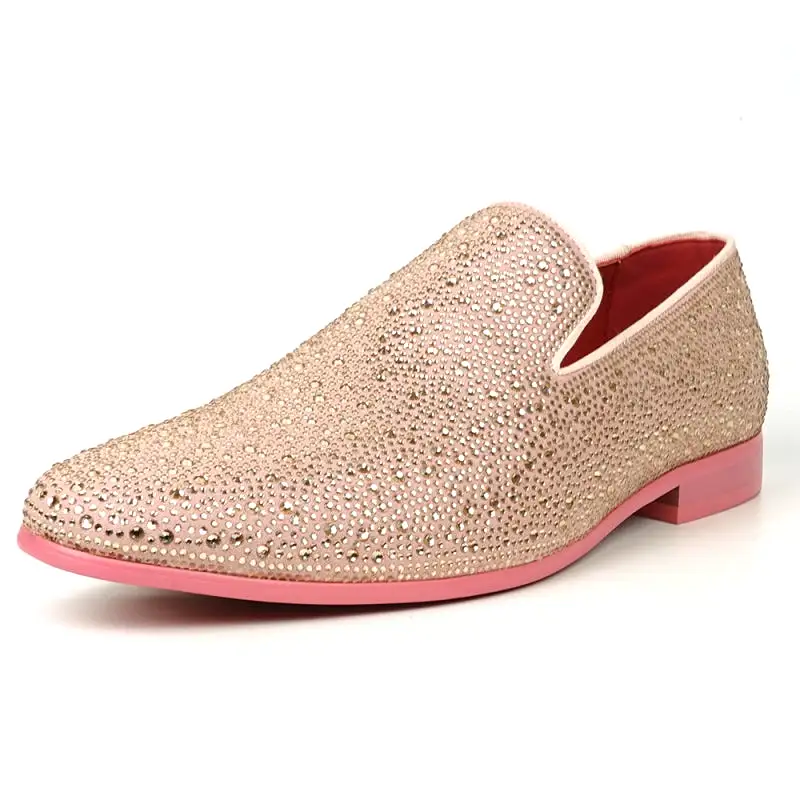 FI-7525 Pink Suede Pink Rhinestones Slip on Loafer Fiesso by Aurelio Garcia