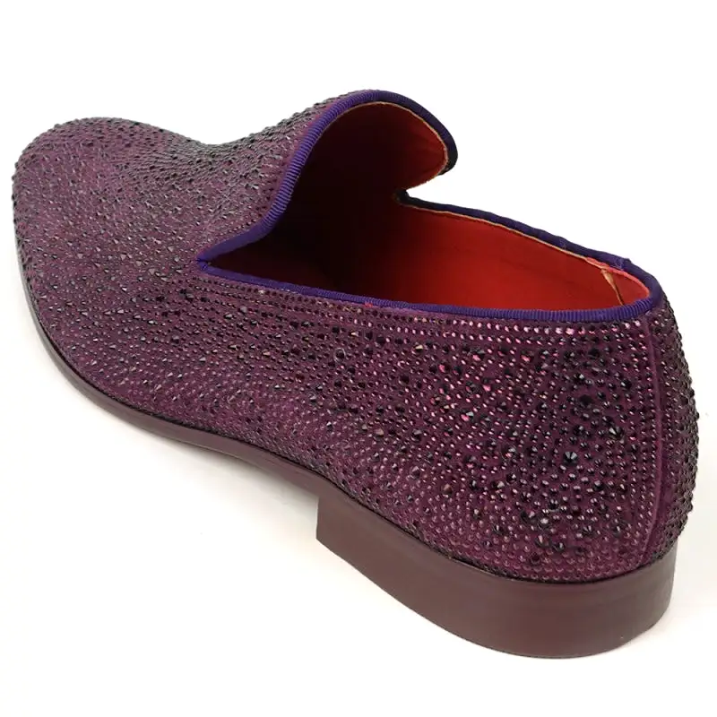 FI-7525 Purple Suede Purple Rhinestones Slip on Loafer Fiesso by Aurelio Garcia