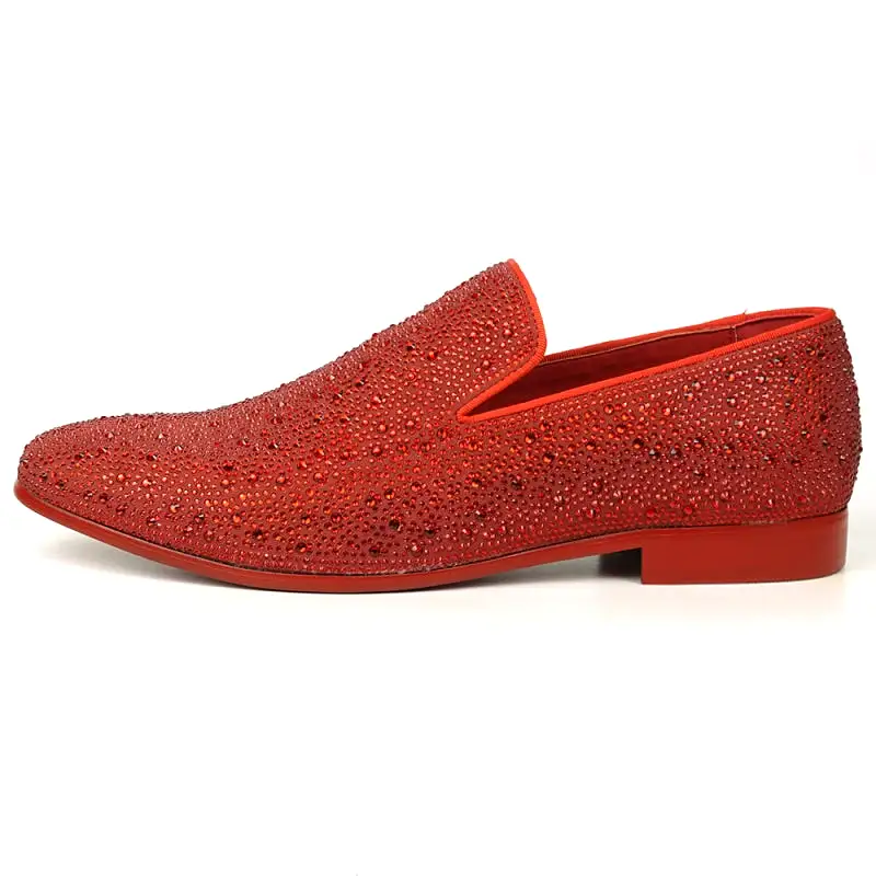 FI-7525 Red Suede Red Rhinestones Slip on Loafer Fiesso by Aurelio Garcia