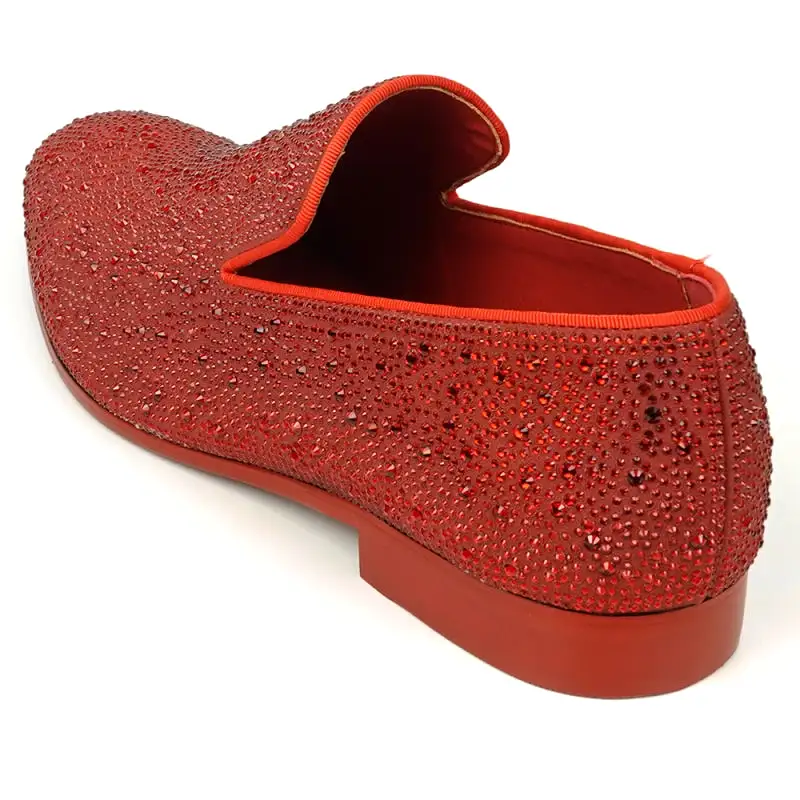 FI-7525 Red Suede Red Rhinestones Slip on Loafer Fiesso by Aurelio Garcia