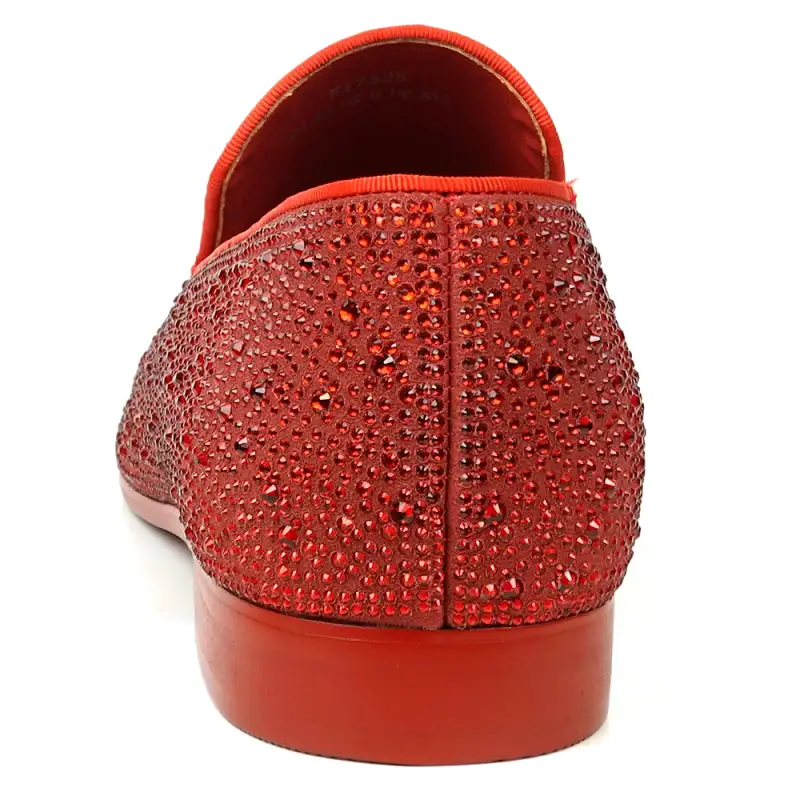 FI-7525 Red Suede Red Rhinestones Slip on Loafer Fiesso by Aurelio Garcia