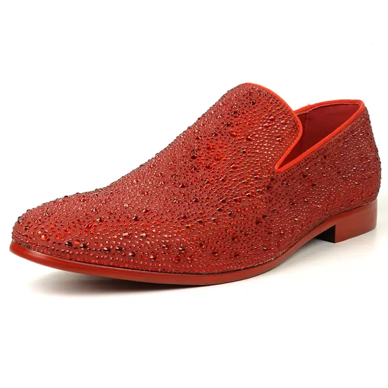 FI-7525 Red Suede Red Rhinestones Slip on Loafer Fiesso by Aurelio Garcia