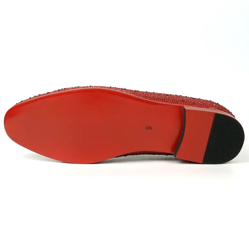 FI-7525 Red Suede Red Rhinestones Slip on Loafer Fiesso by Aurelio Garcia