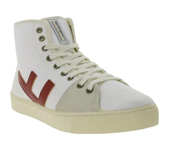 FLAMINGOS LIFE El Camino high-top sneakers fair and sustainable everyday shoes made of canvas made in Spain white/red