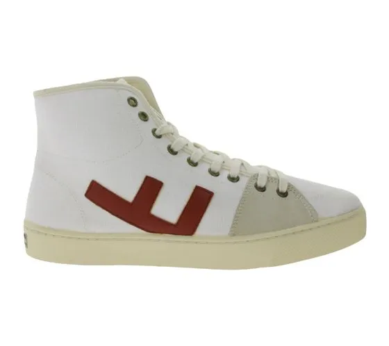 FLAMINGOS LIFE El Camino high-top sneakers fair and sustainable everyday shoes made of canvas made in Spain white/red