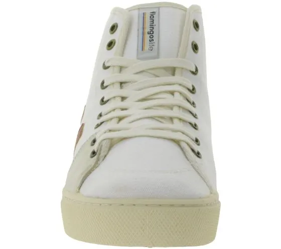 FLAMINGOS LIFE El Camino high-top sneakers fair and sustainable everyday shoes made of canvas made in Spain white/red