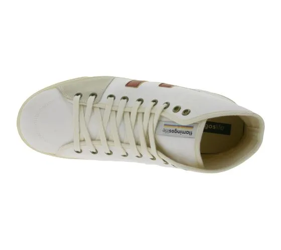 FLAMINGOS LIFE El Camino high-top sneakers fair and sustainable everyday shoes made of canvas made in Spain white/red