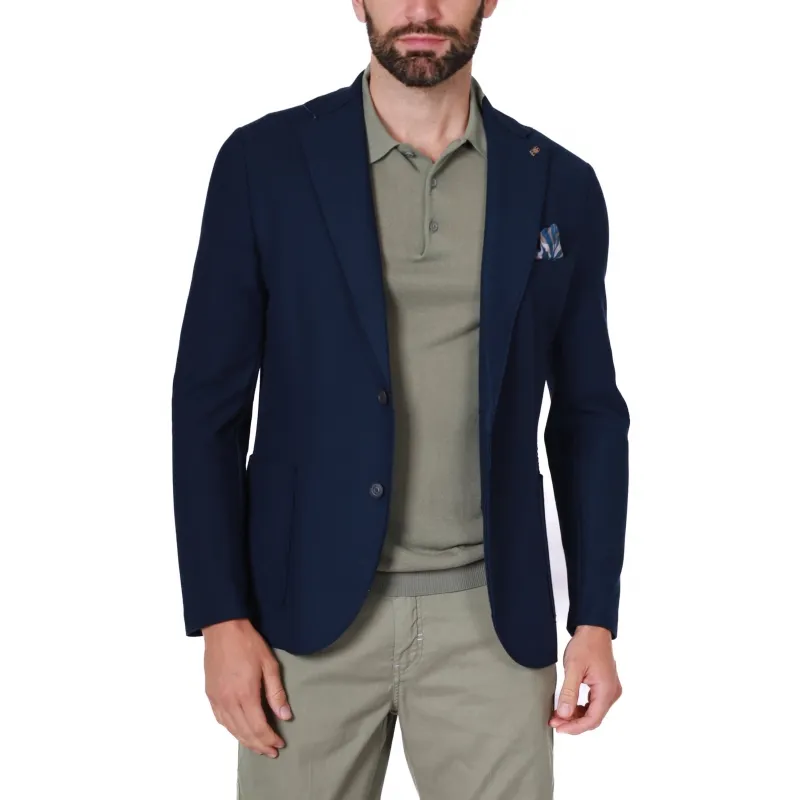 GIACCA BLAZER MONOPETTO IN MISTO COTONE STRETCH, BLU