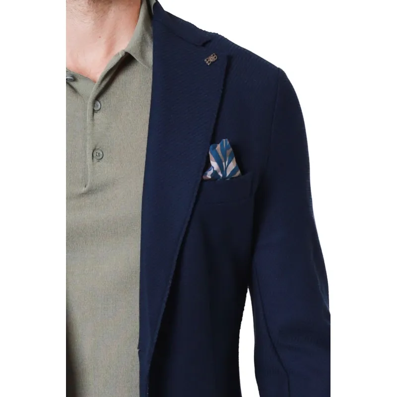 GIACCA BLAZER MONOPETTO IN MISTO COTONE STRETCH, BLU