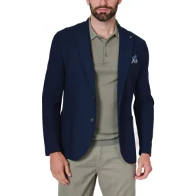 GIACCA BLAZER MONOPETTO IN MISTO COTONE STRETCH, BLU