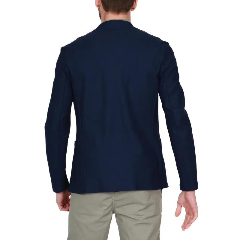 GIACCA BLAZER MONOPETTO IN MISTO COTONE STRETCH, BLU