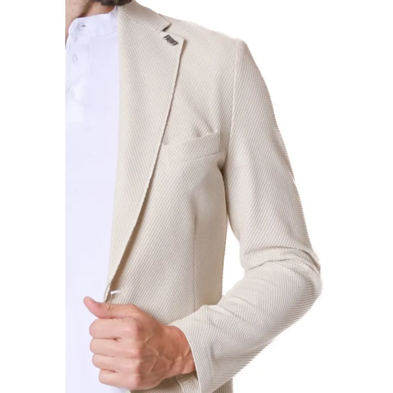 GIACCA BLAZER MONOPETTO IN MISTO COTONE STRETCH, CREMA