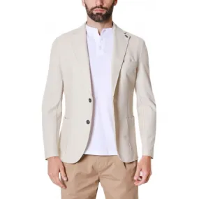 GIACCA BLAZER MONOPETTO IN MISTO COTONE STRETCH, CREMA