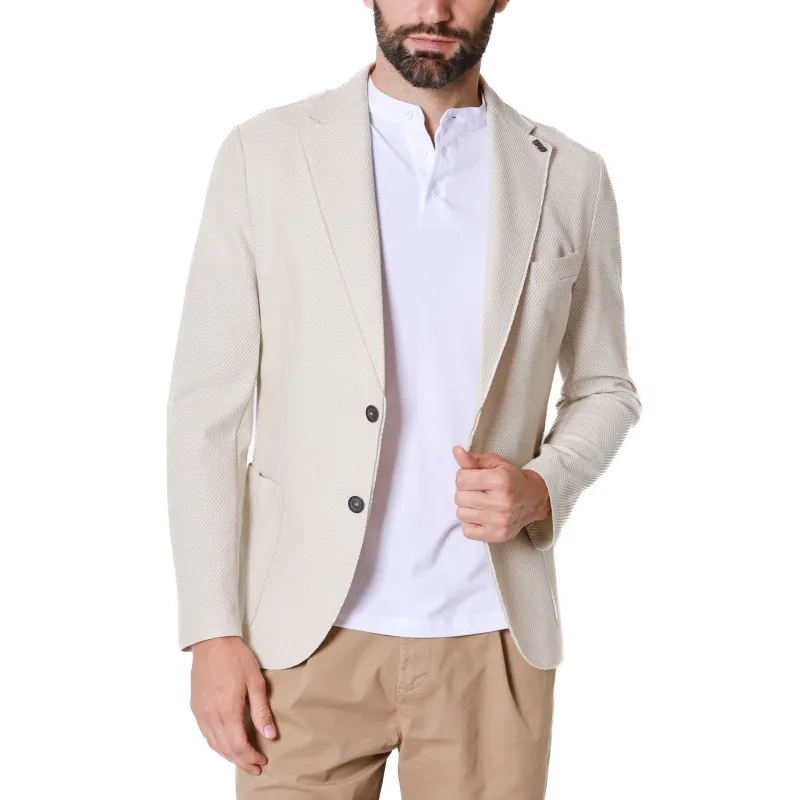 GIACCA BLAZER MONOPETTO IN MISTO COTONE STRETCH, CREMA