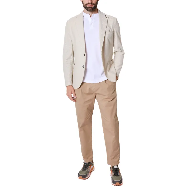 GIACCA BLAZER MONOPETTO IN MISTO COTONE STRETCH, CREMA