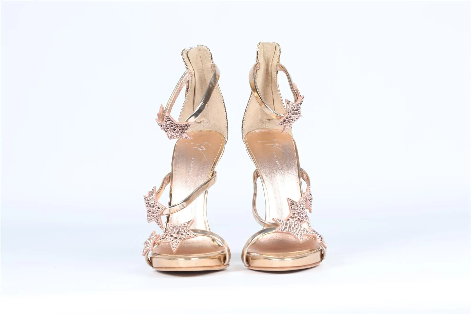 GIUSEPPE ZANOTTI METALLIC CRYSTAL AND LEATHER SANDALS EU 38 UK 5 US 8