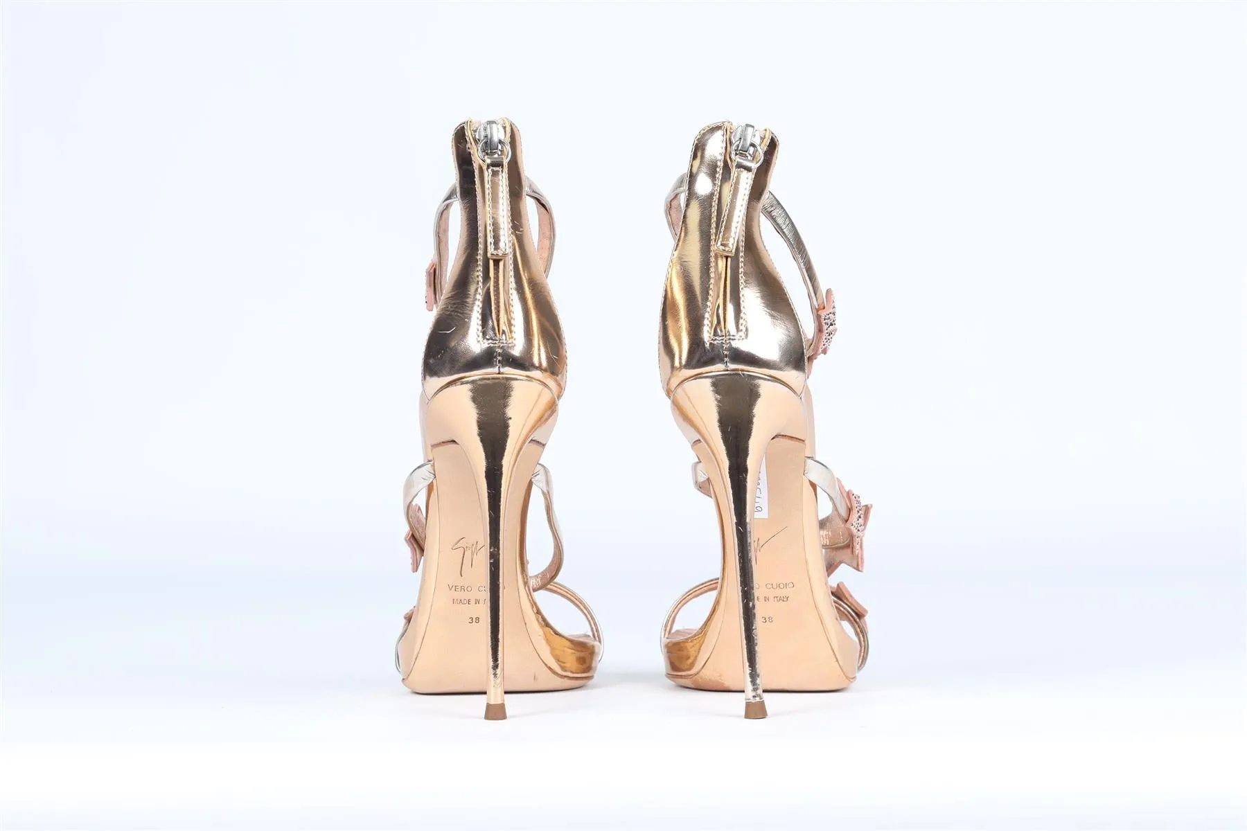 GIUSEPPE ZANOTTI METALLIC CRYSTAL AND LEATHER SANDALS EU 38 UK 5 US 8