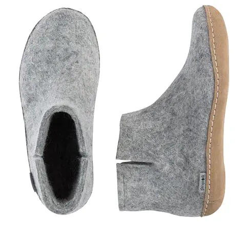 Glerups - Slipper Boot Leather Sole Grey