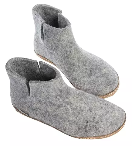 Glerups - Slipper Boot Leather Sole Grey