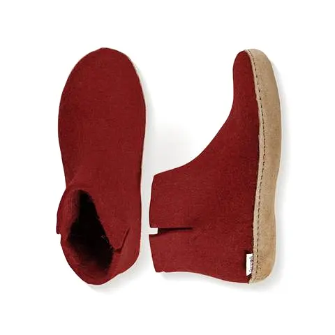 Glerups - Slipper Boot Leather Sole Red