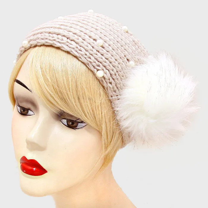 iLLASPARKZ Pearl Knit Pom Pom Fur Earmuff Headband